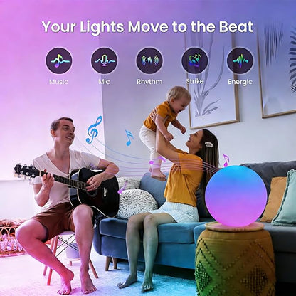 LOFTEK Color Changing Night Light, Smart LED Lamp with Bluetooth APP and Remote Control, 220 Scene Modes, 12-inch RGB Ball Mood Lighting for Living Room (Corded Electric)