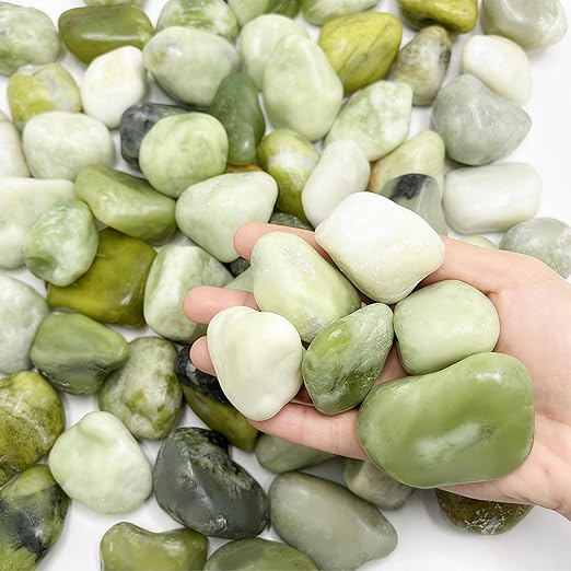 SIDONG 20 LB Jade Pebbles, 1.2-2Inch Natural Decorative Polished Jade Stones, Jade River Rocks for Succulents, Cactus, Vases, Indoor Plants, Garden Landscaping, Bamboo