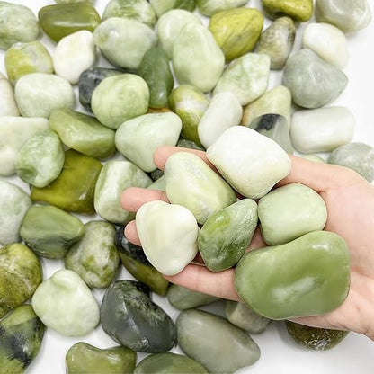 SIDONG 10 LB Jade Pebbles, 1.2-2Inch Natural Decorative Polished Jade Stones, Jade River Rocks for Succulents, Cactus, Vases, Indoor Plants, Garden Landscaping, Bamboo