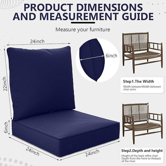24" x 24" x 6" Outdoor Deep Seat Cushions Set - 4 Set Waterproof & Fade Resistant Patio Furniture Replacement Cushions, Non-Slip Outdoor Cushions Fit Loveseats, Couches, Chairs, and Sofas.