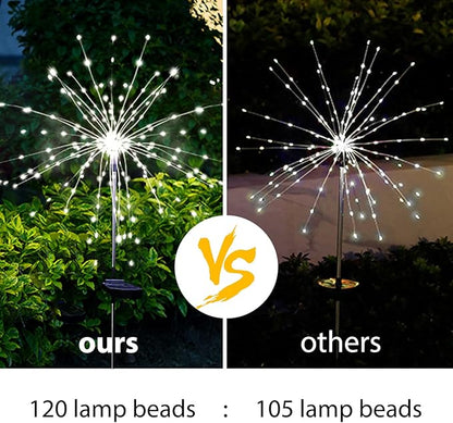 Solar Garden Firework Lights Outdoor Waterproof, 2 Pack Solar Powered Art Stake Twinkle Lighting for Outside Decor, 120 LED Sparklers String Lights for Yard Pathway Decorations(White)
