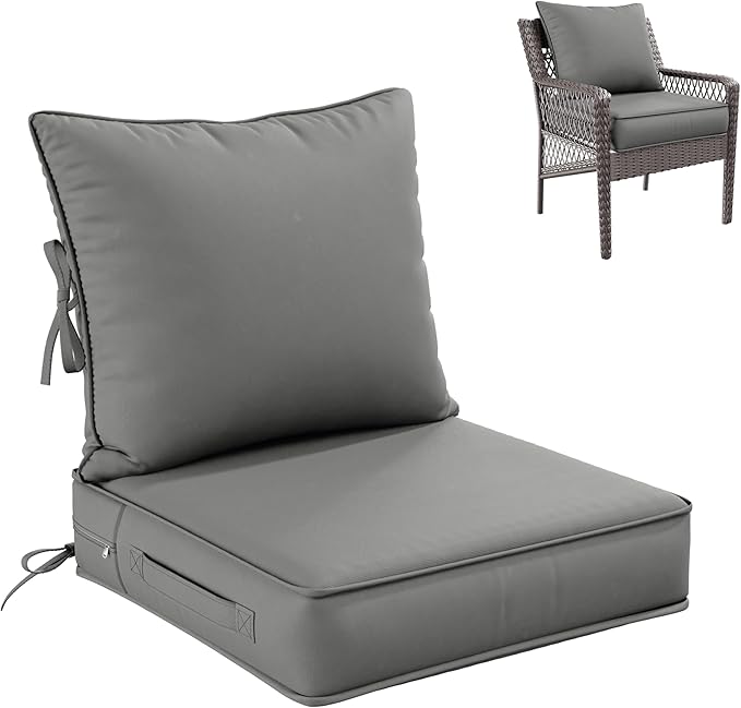 Premium Outdoor Seat Cushion Chair Cushions for Patio Furniture 19 L X 19 W X 4 H Waterproof & Fade Resistant Deep Seat and Backrest Cushion Set with Removable Covers for Chair, Sofa