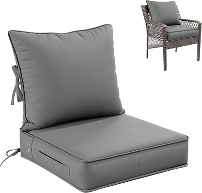 Premium Outdoor Seat Cushion Chair Cushions for Patio Furniture 19 L X 19 W X 4 H Waterproof & Fade Resistant Deep Seat and Backrest Cushion Set with Removable Covers for Chair, Sofa