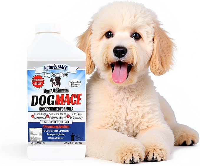 Nature’s MACE Dog Mace, Dog Repellent for Yard, Potty Training Tool, Indoor & Outdoor, Marking and Digging Spray, Pee Deterrent, Safe Around Kids, Pets, Plants, 40oz Concentrate, Treats 15,000 Sq Ft