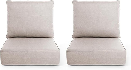 Outdoor Chair Cushions, 6 Inch Thick Patio Seat & Back Cushions Set with Removable Cover, Waterproof Patio Cushions for Outdoor Furniture, 22 x 24 Inch, Beige 2-Set