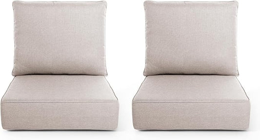 Outdoor Chair Cushions, 6 Inch Thick Patio Seat & Back Cushions Set with Removable Cover, Waterproof Patio Cushions for Outdoor Furniture, 24 x 24 Inch, Beige 2-Set