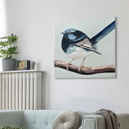 JolyWell Hand-Painted Bathroom bird wall artt, Sparrow canvas Wall Picture,3D Effect Nature Poster painting Bluebird Artwork on Canvas for Kids Room Living Room Bedroom or Gift 16x16 in
