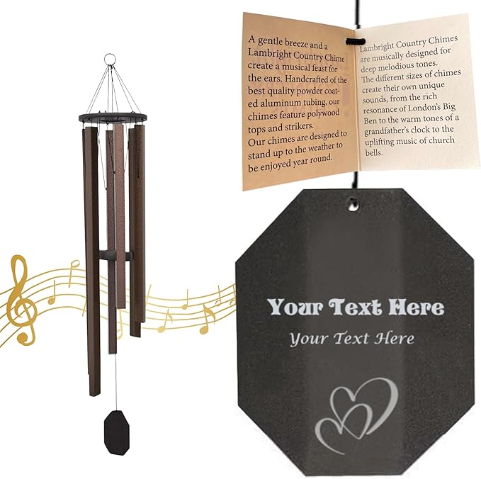 Lambright Chimes Mountain Serenade Medium 48" Tall Bronze Personalized Wind Chime, Custom Windchimes for Memorial, Sympathy, Loss, Anniversary for Wife, Friend, Mother, Grandmom, Pet - Made in America