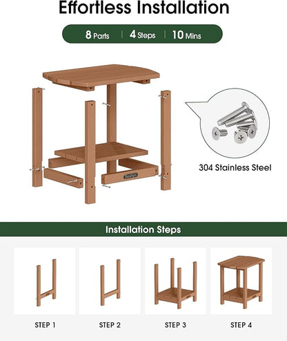 Outdoor Side Table – 2-Tier HDPE Adirondack Side Table, Sturdy Small Outdoor Tables, Weather-Resistant & Easy Assembly Patio End Tables for Garden, Balcony, Porch & Poolside (Teak)