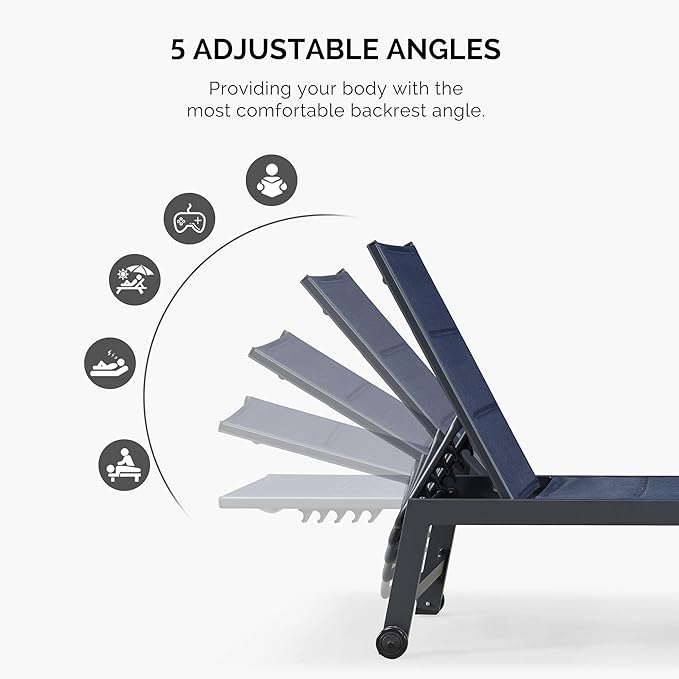 PURPLE LEAF Outdoor Patio Chaise Lounge Set of 4 Aluminum Lounge Chair with Wheels and Side Table Pool Chaise Chair for Outdoor Garden Poolside Navy Blue