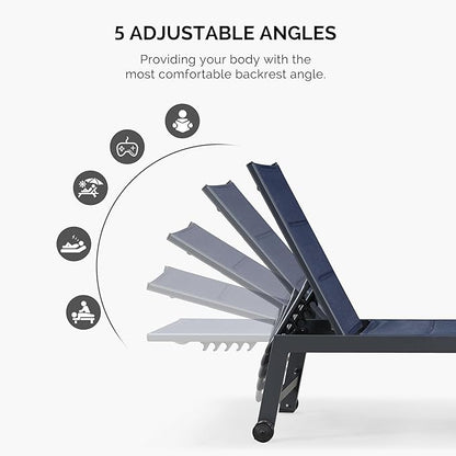 PURPLE LEAF Outdoor Patio Chaise Lounge Set of 4 Aluminum Lounge Chair with Wheels and Side Table Pool Chaise Chair for Outdoor Garden Poolside Navy Blue