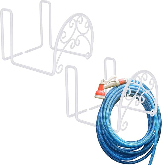 Wonderjune 2 Pcs Hose Holder Wall Mount Garden Heavy Duty Hanger Fits 3/4 Inch to 1-1/4 Inch Railing for Expandable Hose Reel Water Pocket Flexible Hook(White)