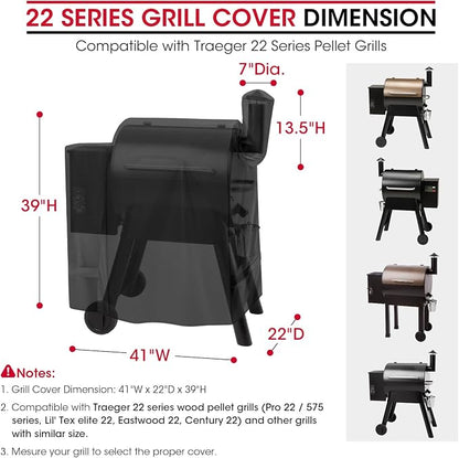 Unicook Pellet Grill Cover Compatible with Traeger 22 Series, Lil Tex, Outdoor Full Length Pellet Smoker Cover, Unique UV Resistant Waterproof Vinyl Exterior with Polyester Lining