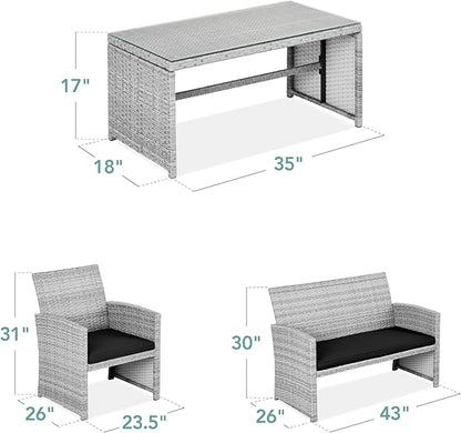 Best Choice Products 4-Piece Outdoor Wicker Patio Conversation Furniture Set for Backyard w/Coffee Table, Seat Cushions - Gray/Black