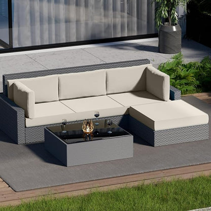 9 Piece Outdoor Patio Waterproof Cushion Covers, Fits 4-Seat Wicker Rattan Sectional Couch Chair Furniture Cover Replacement Set - Fade-Resistant Patio Cushion Covers with Zipper