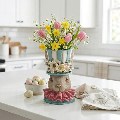 Easter Bunny Vase for Flowers, 11.2"H Resin Blue Cute Decorative Rabbit Head Statue Table Centerpiece Mantel Desk Top Home Decorations Indoor, Spring Planters for Outdoor Plants, Garden Decor