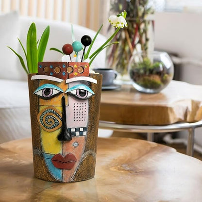 Picasso Face Planter Pots Colorful Abstract Art Planters with Facial Expressions Handmade Resin Funny Funky Plant Pots Unique Head Planter for Home Balcony Decor (Small)
