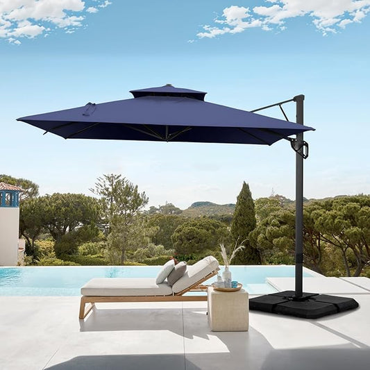 GREEN PARTY 12x9 ft Cantilever Patio Umbrella, Rectangle Offset Outdoor Umbrellas with 360° Rotation, 5-Year-Non-Fading Hanging Pool Umbrella for Garden Deck Poolside - Navy Blue
