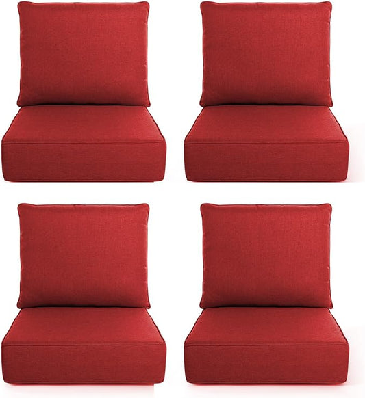 Outdoor Chair Cushions, 6 Inch Thick Patio Seat & Back Cushions Set with Removable Cover, Waterproof Patio Cushions for Outdoor Furniture, 24 x 24 Inch, Red 4-Set