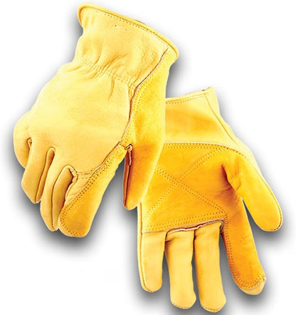 Iron Fencer Leather Work Glove - 207 Large Golden Stag Cowhide Leather Fencing Gloves for Men Heavy Duty Double Palm, Guantes de Trabajo, Ranch, 207L