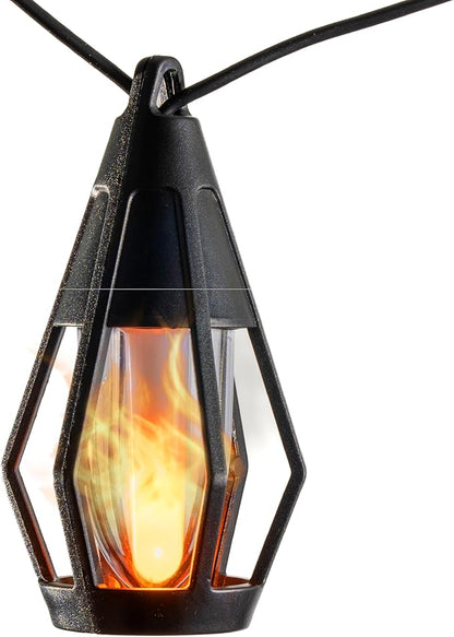 Solar String Lights Outdoor Waterproof - 10 Flickering LED Bulbs with Patented Flame Effect, 21 ft Solar-Powered Solar Hanging Lights Outdoor for Patios, Porches, Fences, Gardens & Decorative Ambiance