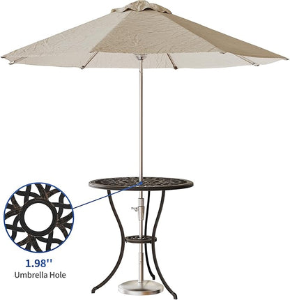 IDEALHOUSE Patio 23''Cast Aluminum Side Table with Umbrella Hole,Outdoor Small Coffee Tables,Anti-Rust Bistro Table,Round End Table,Outdoor Furniture for Indoor,Patio,Garden,Porch,Balcony(Bronze)