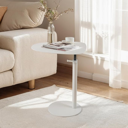C Shaped End Table,Tray Metal Sofa Side Table, Accent Coffee Table, Waterproof and Anti-Rust Outdoor&Indoor Snack(Model A Adjustable, White)