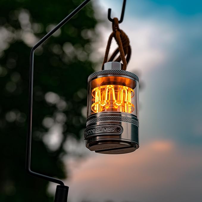 ZOOOBELIVES Vintage Aluminum Camping Lantern Light - Dimmable Warm Glow Lamp, Handcrafted Alloy, USB-C 72H Runtime, IPX4 Waterproof for Hiking, Backpacking & Glamping | LumiSummit