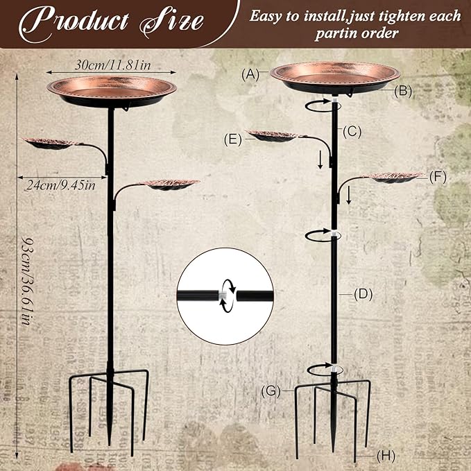 Metal Bird Bath for Outdoors,12 Inch Bath Bowl with 2 Bird Feeders,All Metal Rustproof Standing Birdbaths for Garden Yard Lawn Patio Outdoor Decor,Upgraded 5-Pronged Base (Antique Bronze)