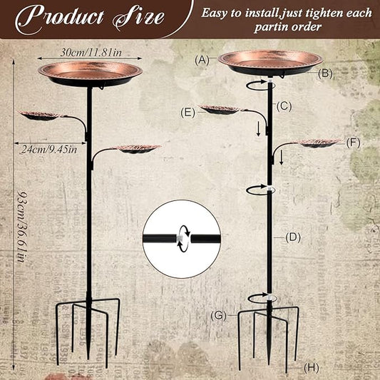 Metal Bird Bath for Outdoors,12 Inch Bath Bowl with 2 Bird Feeders,All Metal Rustproof Standing Birdbaths for Garden Yard Lawn Patio Outdoor Decor,Upgraded 5-Pronged Base (Antique Bronze)