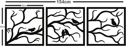 DEKADRON Metal Wall Art, Birds on Branch 3 Pieces, Metal Tree Wall Art, Tree Sign, Metal Wall Decor, Interior and Outdoor Decoration, 3 Panels Wall Hangings (60" W x 20" H / 154x50cm)