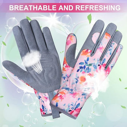 Womens Gardening Weeding Working Gloves, Leather Garden Glove for Women Thorn Proof No Stab for Digging, Planting,Pruning