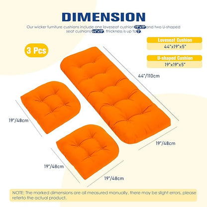Patio Furniture Cushions Outdoor, Waterproof Wicker Chair Cushions Set of 3, 1 Loveseat & 2 Seat Pads, Thick Outdoor Replacement Cushions for Porch Lawn Bench Couch Sofa Swing, Orange