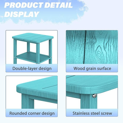 Ayge 17.7" Double Outdoor Side Table, Rectangular HDPE Adirondack End Table for Patio, Lawn, Pool, Garden, Backyard，Aurba