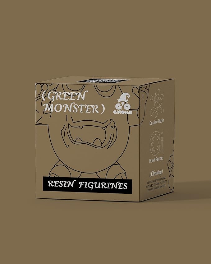 Cute Green Monster Resin Figurine Indoor Outdoor Garden Statue Whimsical Funny Desk Decor - Little Alien Creature with Red Flower/Sprout, Unique (Green)