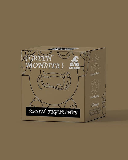 Cute Green Monster Resin Figurine Indoor Outdoor Garden Statue Whimsical Funny Desk Decor - Little Alien Creature with Red Flower/Sprout, Unique (Green)