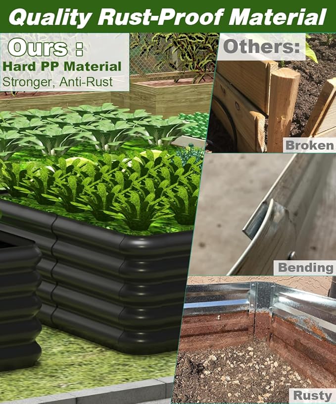 4.3x3x1ft Raised Garden Bed Kit for Outdoors, Rustproof PP Raised Planter Box, Large Garden Box Flower Bed with Press-Fit Assembly, Gardening Containers for Vegetables Flowers Herbs, Balck