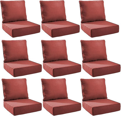 Outdoor Cushion Set for Furniture Patio Furniture, UV Resistant, Water Resistant - 6 Inch Thick Foam Garden Cushions– 24x24 Inch Patio Seat Covers for Chair/Sofa/Couch | Red | 9-Pack |
