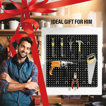 DEWEL Peg Board, 23" x 12" Metal Pegboard Wall Organizer Kit, 4 Pack Pegboard Panels with 20 Hooks,Black Pegboard Tool Wall Organizer System for Garage and Garden(4pcs black)