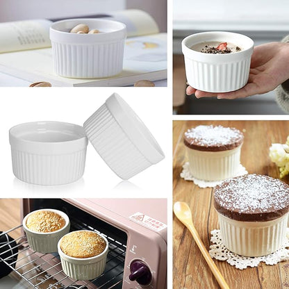 Ramekins 6 oz Set of 8, Creme Brulee Ramekins, Souffle Dishes, Oven Safe Porcelain Ramiken Bowls For Custard, Lava Cakes, Pudding, Flan, Mini Desserts, Dipping Sauce Cups