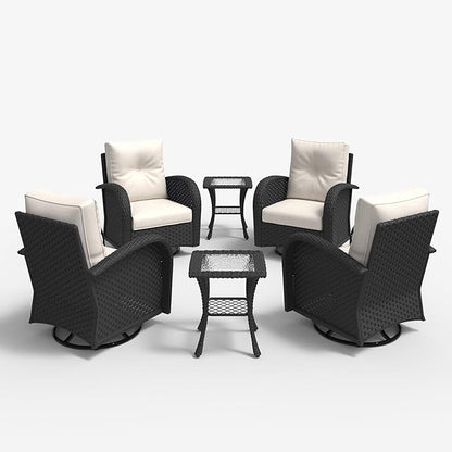 LayinSun 6 Pieces Outdoor Patio Furniture Set, Rattan Wicker Sectional Swivel Rocker Chairs Sets