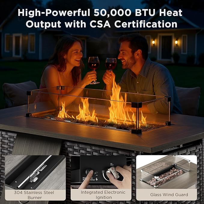 10 Pieces Patio Furniture Set with 42.5" Fire Pit Table-All Weather Wicker Outdoor Furniture with High Back Swivel Patio Chairs Set of 2 Outdoor Couch for Deck Balcony Backyard Brown/Beige