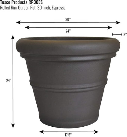 Tusco Products RR30ES Classic Rolled Rim Garden Planter, 30", Espresso