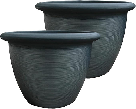The HC Companies Sevilla Flower Planters - Outdoor & Indoor Planter - Round Self Watering Plant Pots for Herbs & More (9”, Painted Black, Pack of 2)
