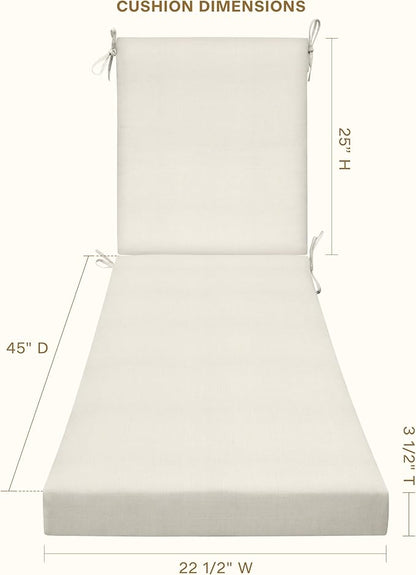 Honeycomb Outdoor Heritage Chaise, 22.5" W x 70" L, Textured Solid Bone Chair Cushion for Patio Furniture