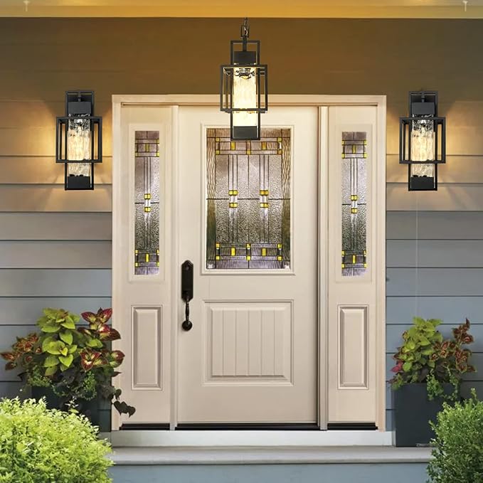PARTPHONER Modern Outdoor Light Fixture Outdoor Lighting, 15" H Exterior Wall Sconce Waterproof Porch Light, Outside Light for House with Water Glass for Garage Doorway, Black