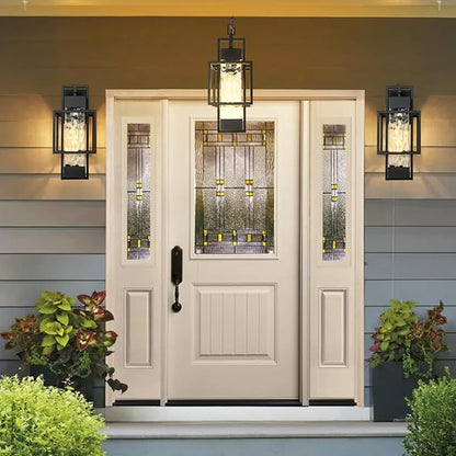PARTPHONER Modern Outdoor Light Fixtures Outdoor Lighting 2 Pack, 15" Exterior Wall Sconce Waterproof Porch Light, Outside Light for House with Water Glass for Garage Doorway, Black