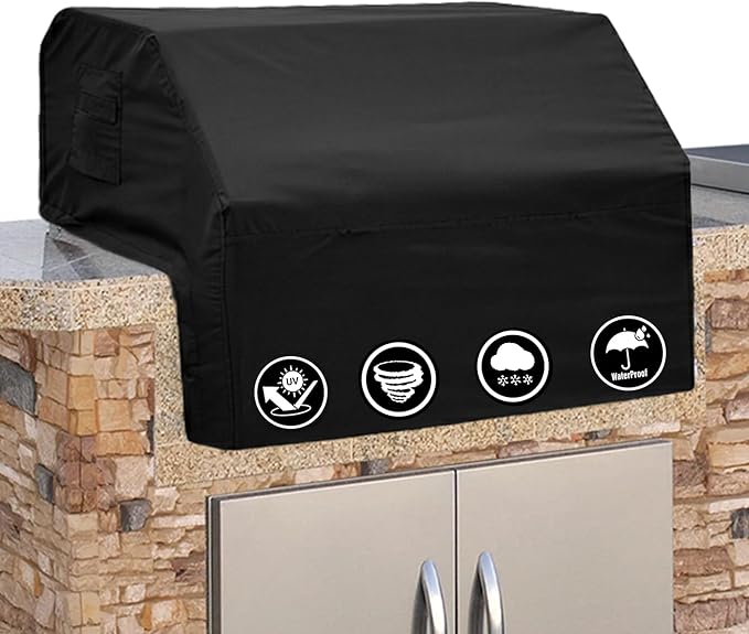 Covers & All Built-in Grill Cover for Outdoor Grill – Heavy Duty 12 oz Waterproof Built-in BBQ Grill Cover, PVC-Coated Polyester with Elastic Hem for Snug Fit (40.5 x 26.75 x 22.25 inches, Black)