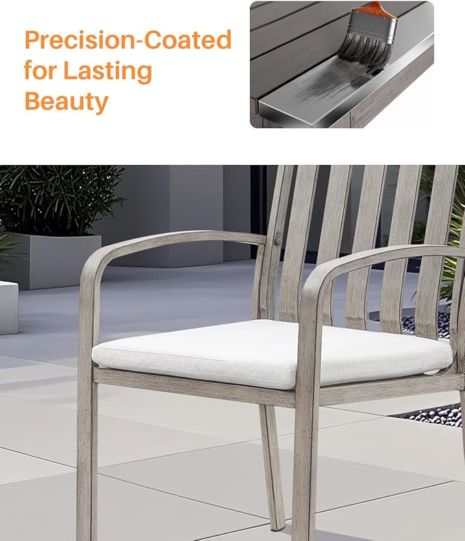 Patio Dining Chairs Set of 2, Aluminum Outdoor Dining Chairs with Thick Cushions, Deep Seating Outdoor Patio Chairs for Table, Sturdy Patio Furniture for Deck, Balcony, Garden, Limed Oak