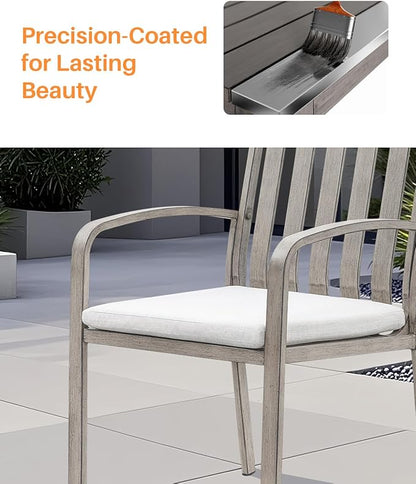 Patio Dining Chairs Set of 2, Aluminum Outdoor Dining Chairs with Thick Cushions, Deep Seating Outdoor Patio Chairs for Table, Sturdy Patio Furniture for Deck, Balcony, Garden, Limed Oak